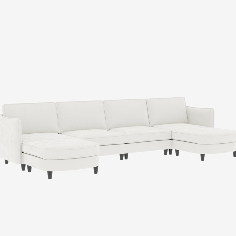 141.5'' Large 6 Seater U-Shaped With Movable , Arm Pockets, Modern Design For Living Spaces, Beige, Breathable Skin-, Pocket Springs, High Foam, Hardware, 4 Legs, 1200-Pound Capacity, Customizable