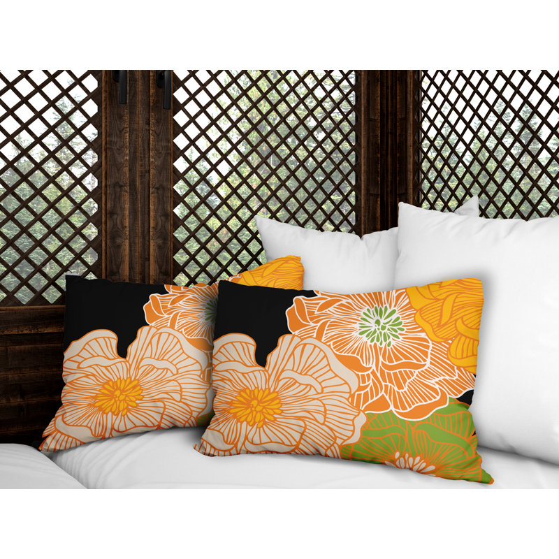 Polyester/Polyester Blend Lumbar Rectangular Indoor/Outdoor Pillow Cover & Insert, Orange