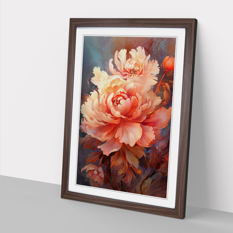 XYZ-FRM-V1223-5063 Peony Flower No.3 - Single Picture Frame Print on Wood, Walnut, 64cm H x 46cm W x 2cm D
