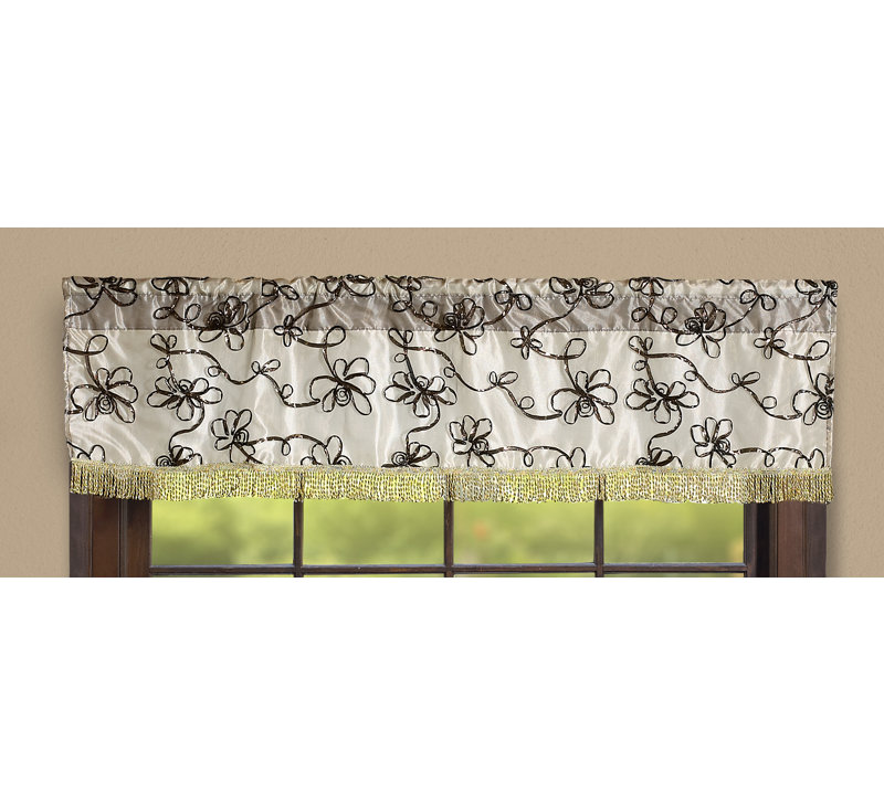 Jupe de fenêtre 60" à broderies de style floral rétro Pyper, Brun