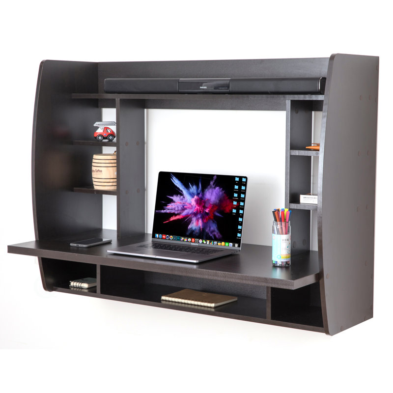 Amon Versatile Wall Mount Floating Computer Desk - Stylish and Space-Saving Writing Study Table with Shelves - Ideal for Living Room, Bedroom, and Home Office, White