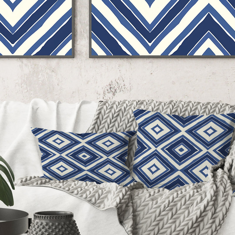 Bleu et blanc Timeless Royal Geo Tile I - Coussin lombaire transitionnel