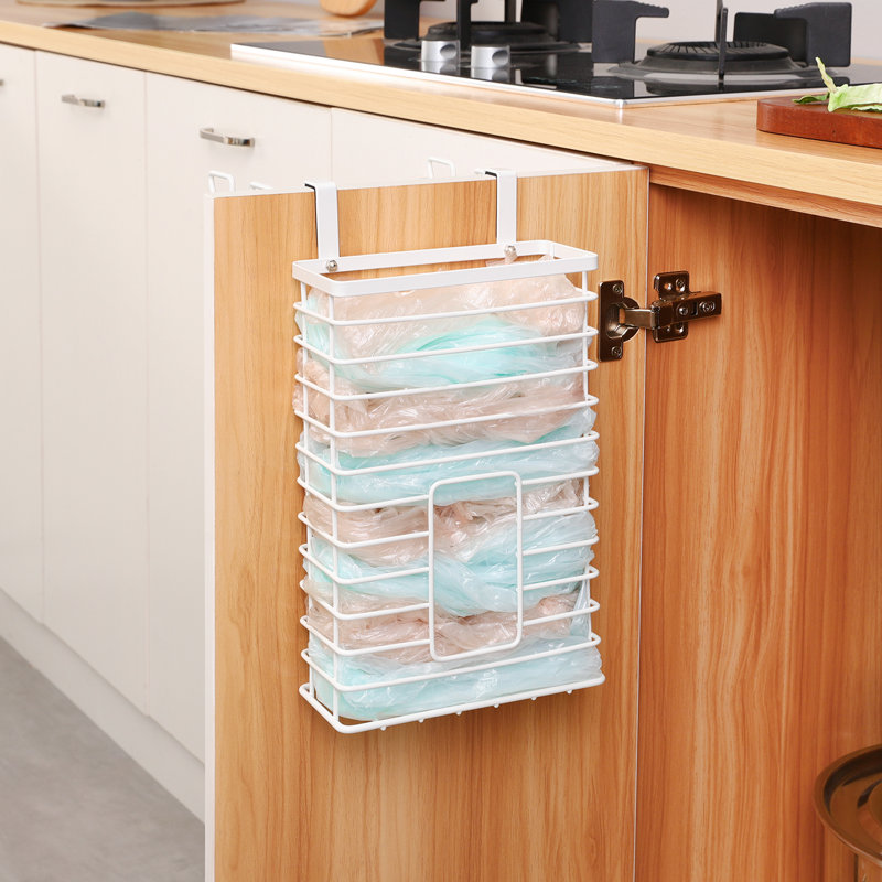 Trash Bag Holder Over The Cabinet Door Organizer, Kitchen Plastic Bag Holder Metal Garbage Bag Holder Over The Door White