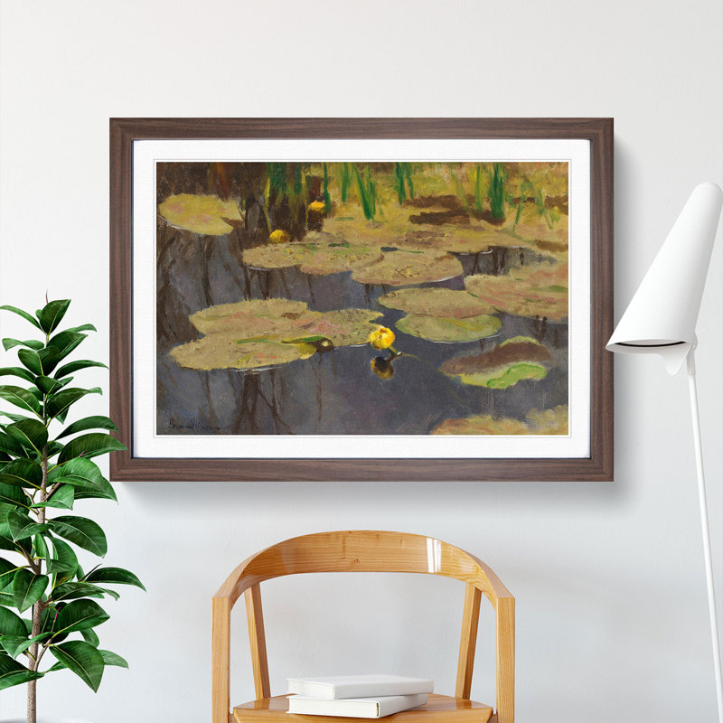 Lilly Pond by Bruno Liljefors - Picture Frame Painting, 27cm H x 36cm W x 2cm D, Walnut Framed