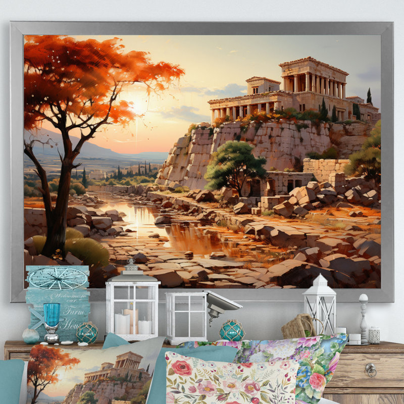«Grèce Emperor Dreams I», reproduction sur toile, H 16 po x l 32 po x P 1 po, Cadre simple argenté