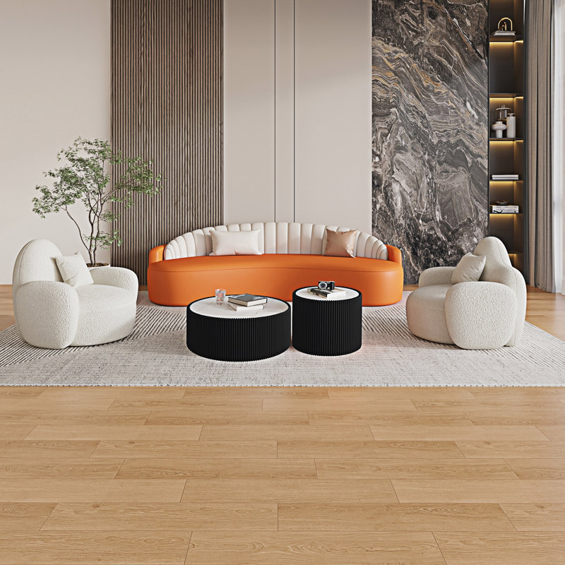 Table basse en bois fritté avec plateau cylindrique, Noir