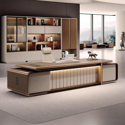 Bureau de direction léger et luxueux, bureau de président moderne à double armoire minimaliste pour les bureaux de direction