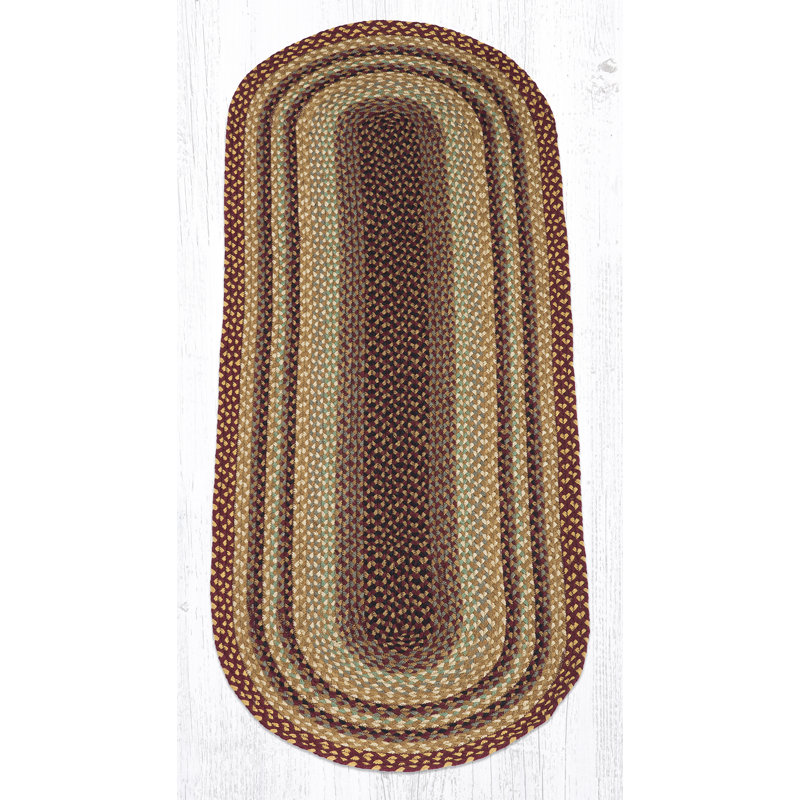 Earth Rug Burgundy/Gray/Cream Oval Braided Rug Rustic Farmhouse, Oval Runner 2' x 6'