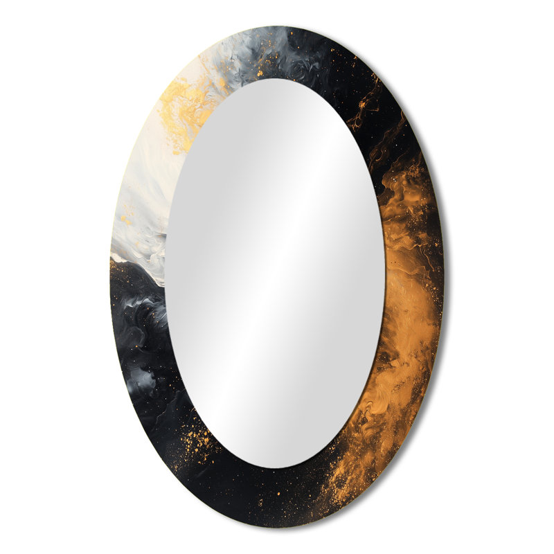Gold And Black Auroras Edge Shapes III - Large Oval Wall Mirror On Metal, 36" x 24"