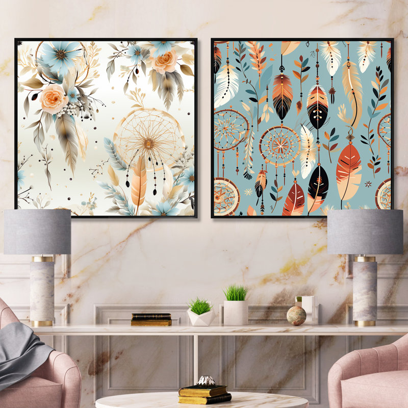 Taytreon - Ensemble de 2 collages carrés botaniques abstraits, Cadre flottant noir, H 16 po x l 33 po