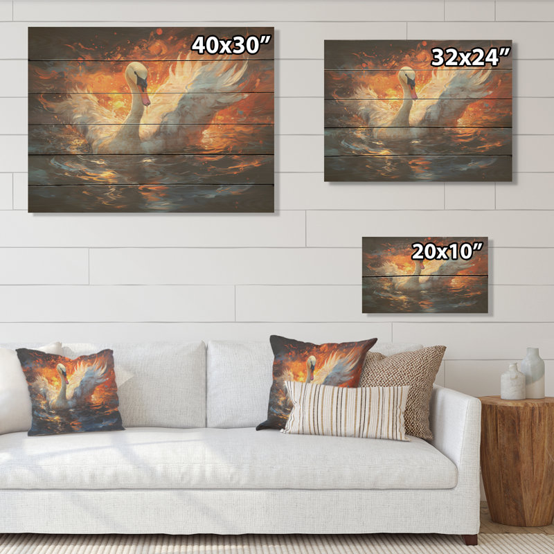 Swans Voyage - Art de bois de cygnes sur bois de pin naturel, H 30 po x l 40 po
