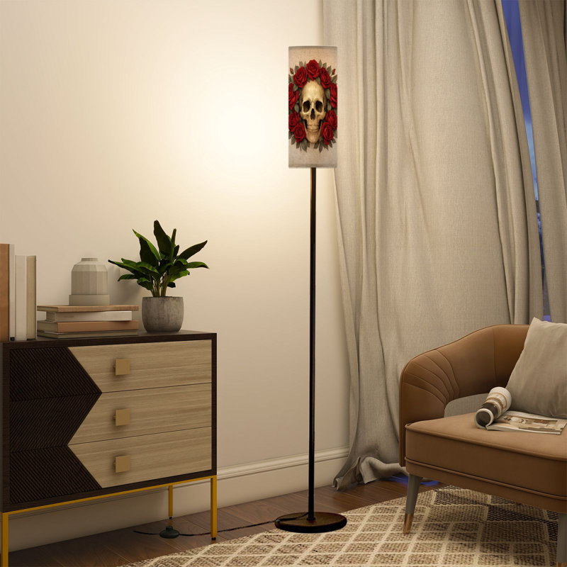 Lampe sur pied avec têtes de mort, roses rouges, gothique, rétro, esthétique esthétique, lampes sur pied avec télécommande, abat-jour à DEL, abat-jour réglables pour lampes de bureau