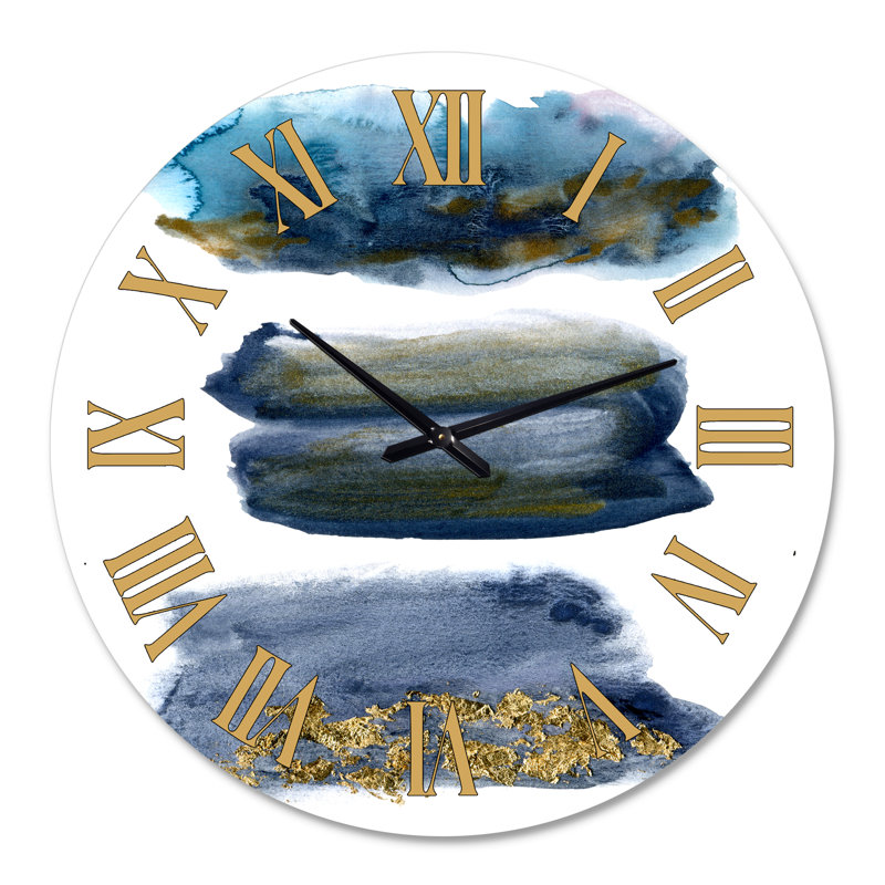 Nuage aquatique abstrait avec touches dorées - horloge murale moderne, Moyenne
