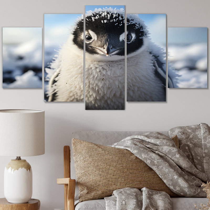 Pingouin adorable pingouin I - animaux, reproduction d'art sur toile - 5 panneaux