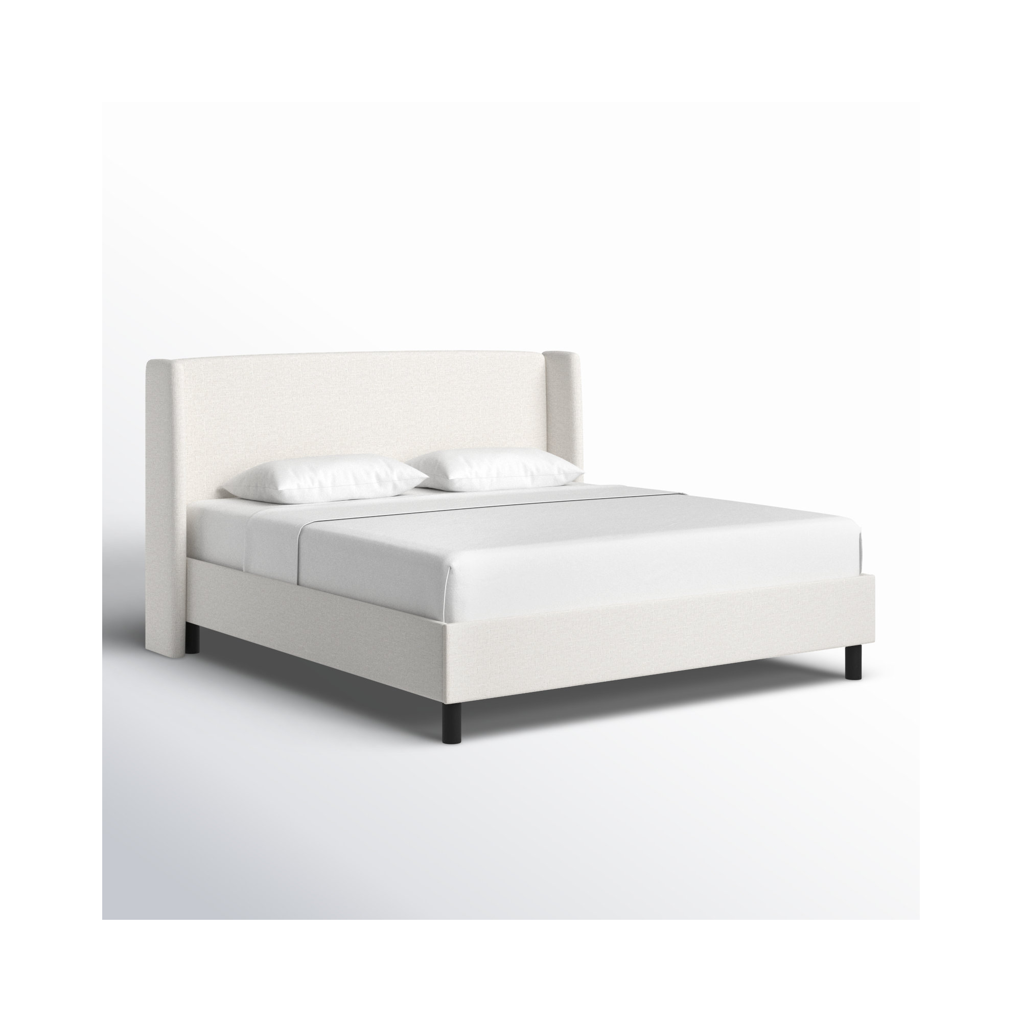 Tilly Upholstered Low Profile Platform Bed, King, Zuma White Textured Linen