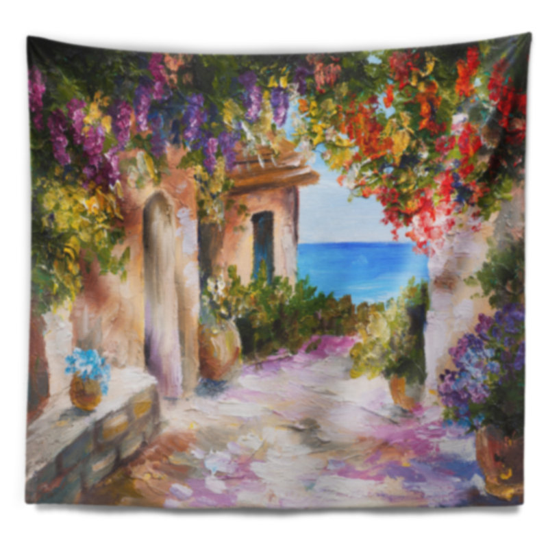 Tapisserie de paysage marin d'été de paysage, H 50 po x l 60 po