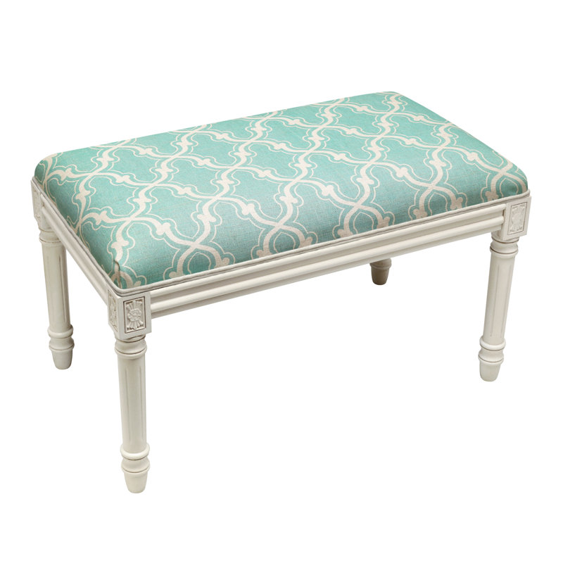 Verner Linen Blend Upholstered Bench, Aqua/Geometric