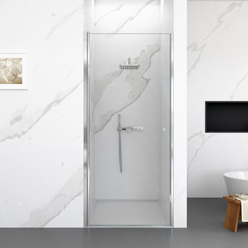34"W X 72"H Frameless Circular Pivot Shower Door With 1/4" (6Mm) Thick SGCC Tempered Glass, Shower Door, Chrome