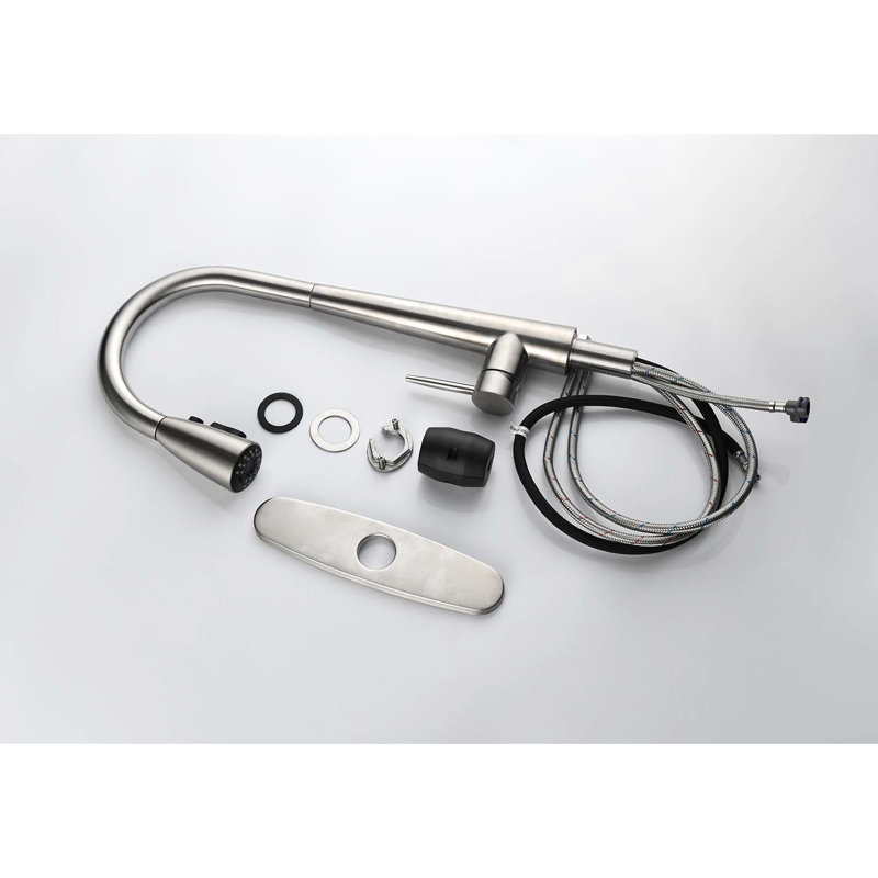 Robinet d'évier de cuisine rétractable à poignée simple en acier inoxydable, conception en nickel brossé, buse haute rotative à 360 °, trois modes de sortie d'eau pour différentes utilisations, commande à levier, traitement de la saleté
