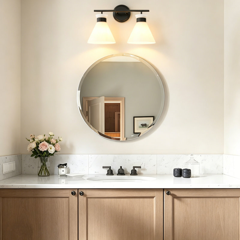 Kaylisa 2-Light Bathroom Vanity Light Fixture with Frosted Glass Shades, Matte Black