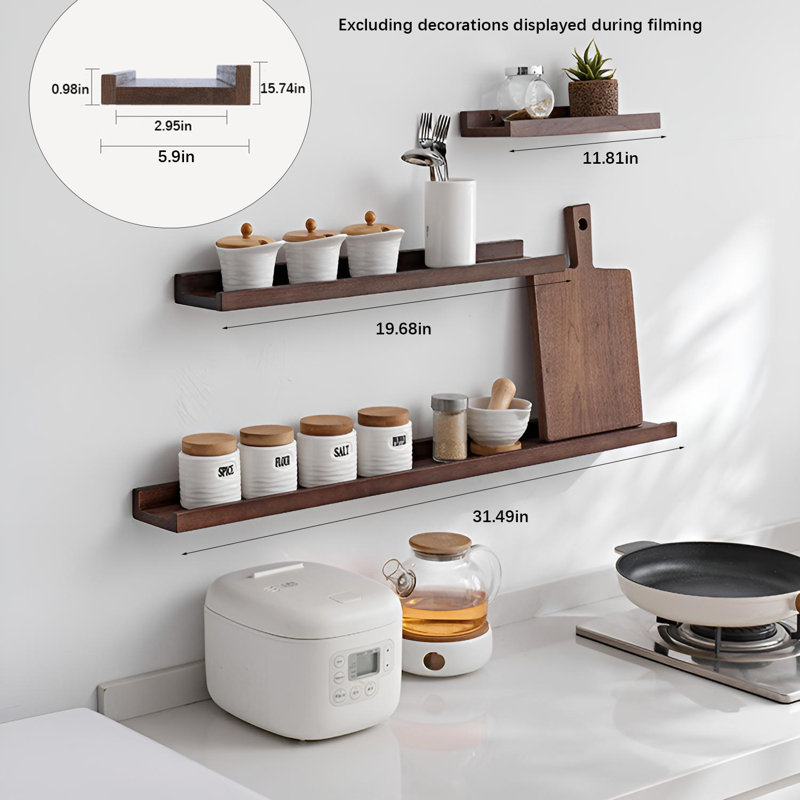 Solid Wood Floating Wall Shelf, 1.57” H x 31.49” W x 5.9” D