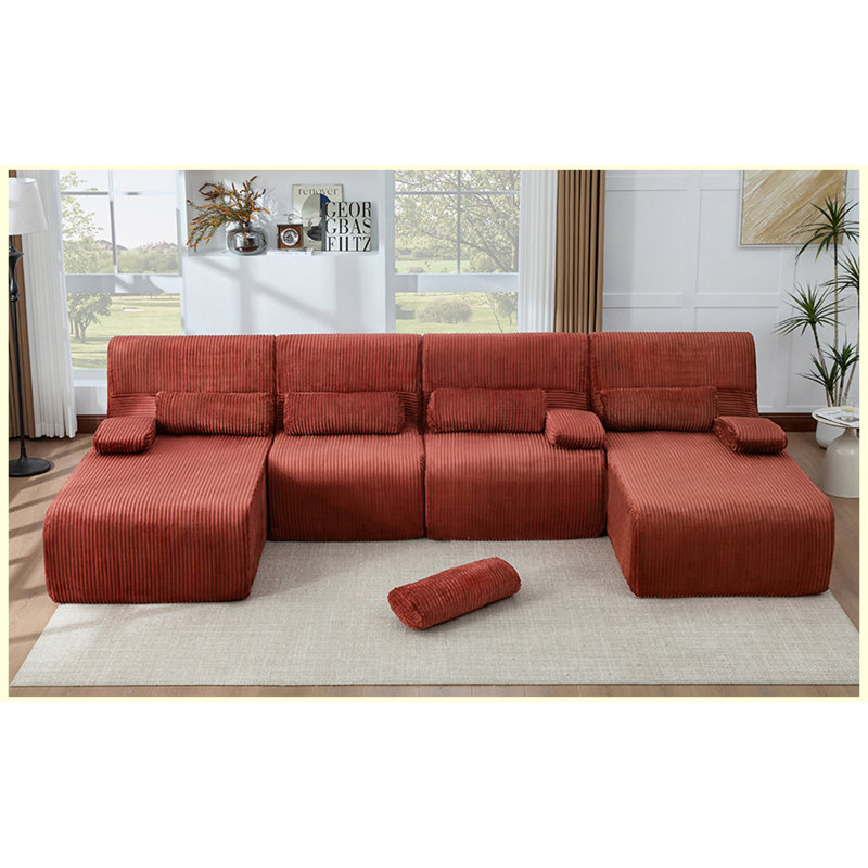 Grand canapé modulaire en forme de U désossé de 132,2 po, canapé de salon confortable pour grande maison, appartement, bureau, rouge
