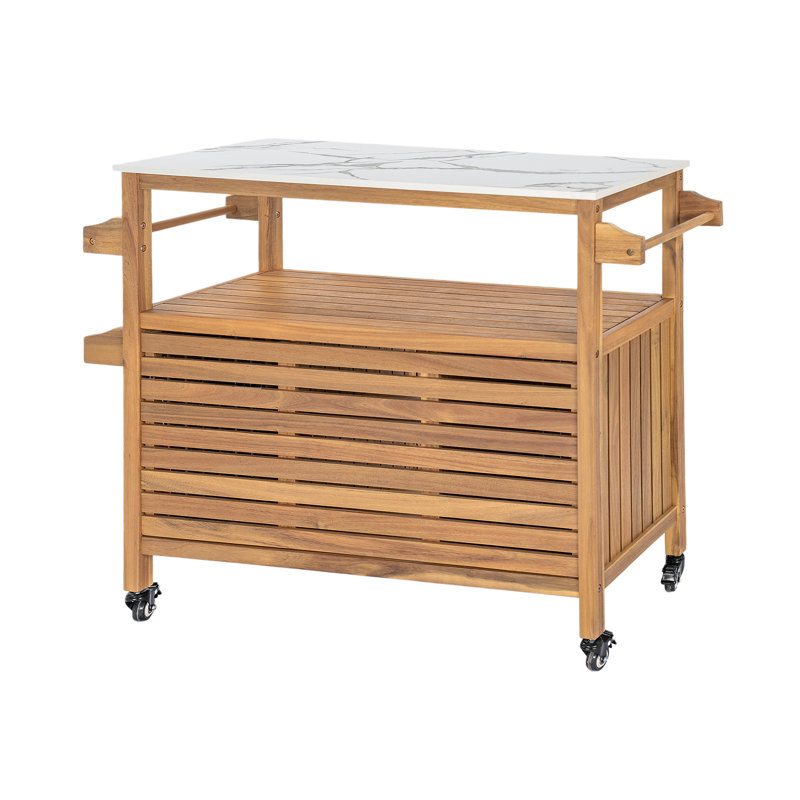 Chariot-bar d'extérieur en bois d'acacia de patio, finition naturelle, ensemble de 1