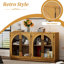 Buffet arqué à 4 portes avec verre et tablettes réglables, Aura rétro, bois naturel, pour un usage domestique, look, essentiel