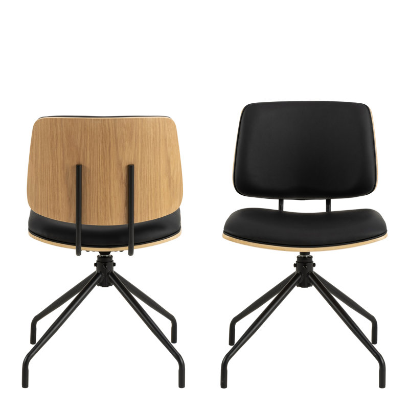81 cm H Faux Leather Side Chair in Black and Brown
