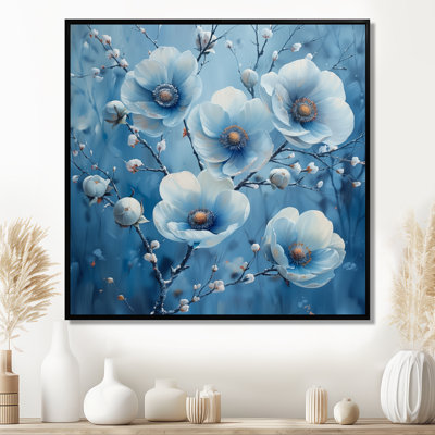 Bleu et blanc, coquelicots, hiver, beauté II - Coquelicots, art mural
