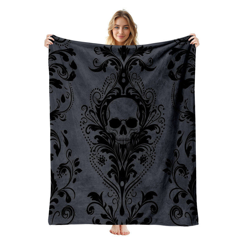 Couverture simple en flanelle JYK Halloween, Gothic Skull Damask