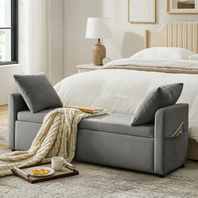 Patrece 59"W Modern Storage Bench with Two Pillows and Pocket
