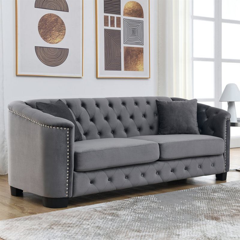 Canapé Chesterfield moderne de 77 pouces en velours, Gris