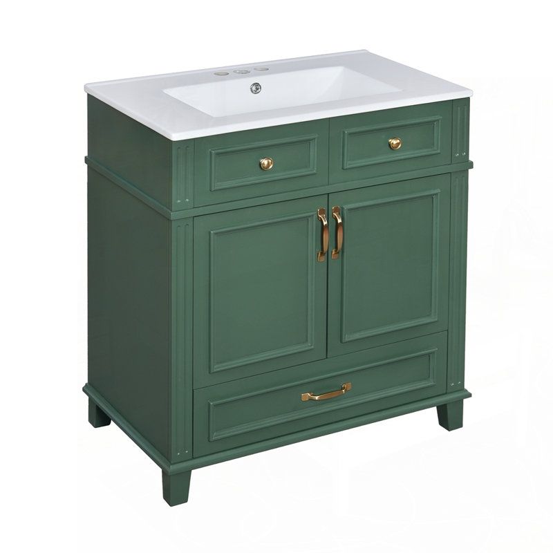 Meuble-lavabo de style rétro avec construction robuste et rangement dissimulé, Vert