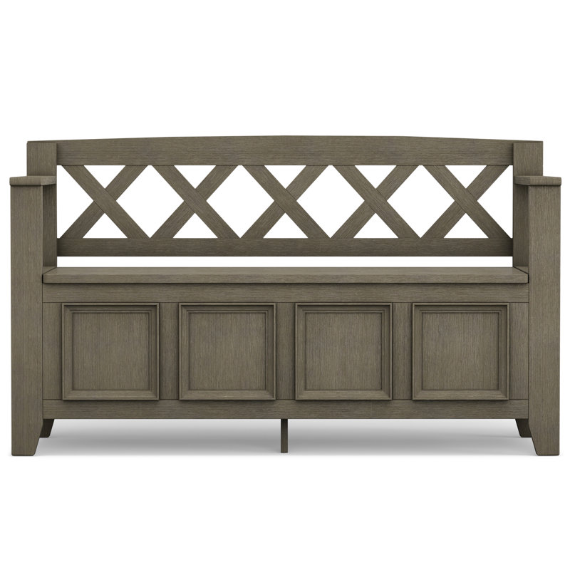 Farmhouse Gray Pinewood 48" Entryway Storage Bench with Latticework