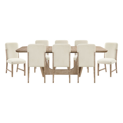Extendable Dining Table Set Wood 9-Piece Natural Table with Separate extension leaf