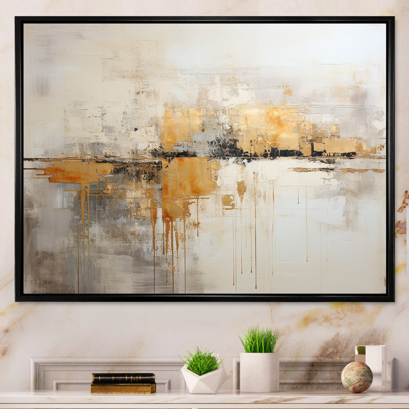 Minimalisme, horizon beige - Formes abstraites, impressions sur toile, H 34 po x l 44 po, Cadre flottant noir