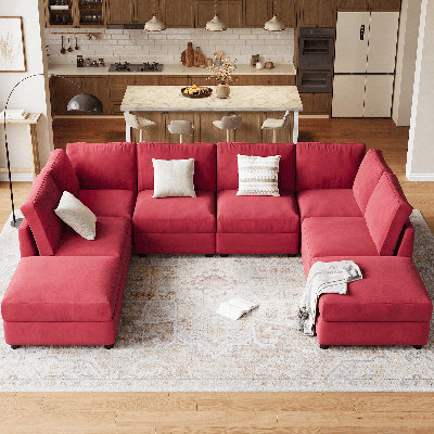 Canapé modulaire surdimensionné surdimensionné, canapé modulaire à 8 places, canapé en forme de U de 138 po avec repose-pieds mobile, canapé modulaire convertible pour salon et bureau, rouge chenille