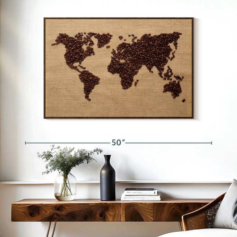 Monde du café, 40 po x 27 po, Cadre flottant noyer