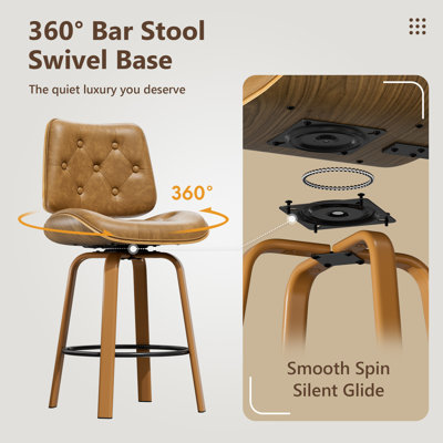 Swivel 26'' Black Leather Counter Height Bar Stools Set of 3 with Back