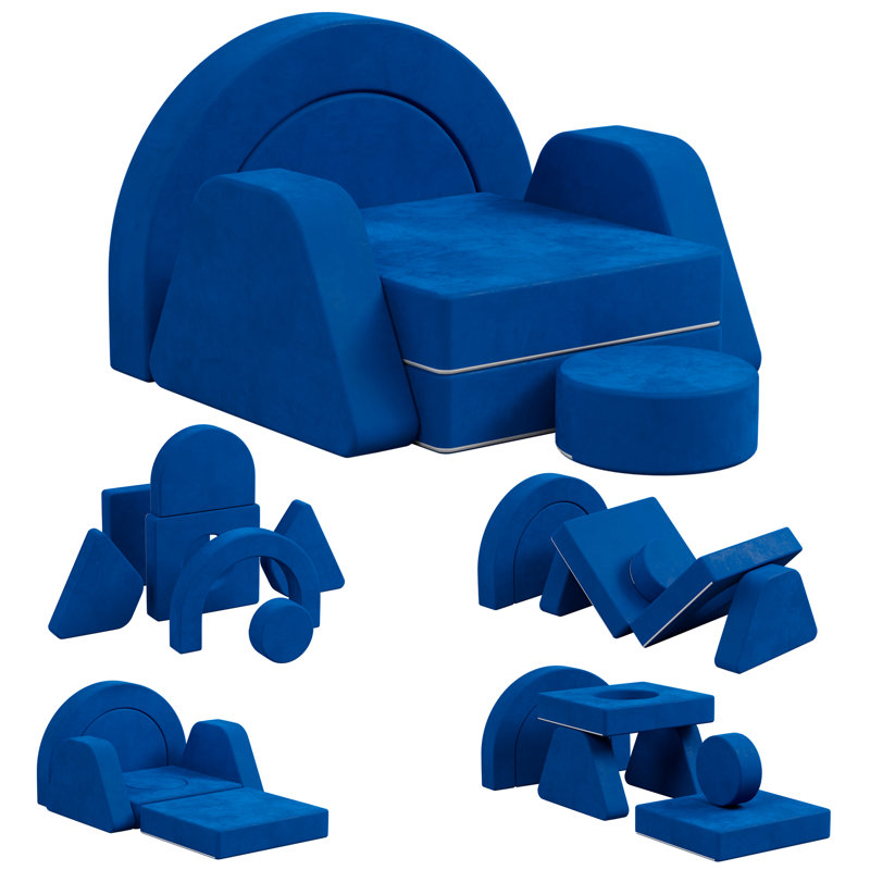 Johnson Modular Play Couch, Toddler Sofa, DIY Convertible Sofa with Soft Sponge Cushions, Blue