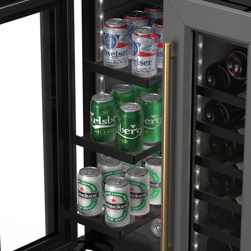 KoolMore Reserve 24 in. French Door Dual Zone Panel Ready Under-Counter Cooler with Shelves, Black