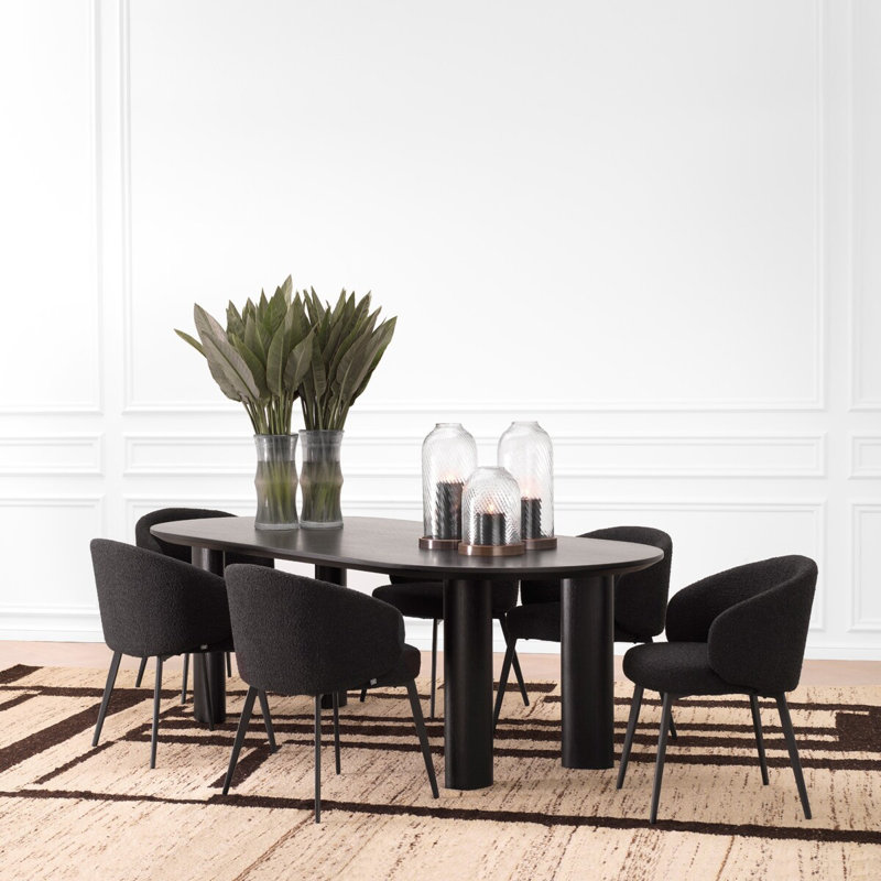 Dining Table Mogador S Natural Oak Veneer - Top, 30.31" H x 96.06" L x 43.11" W, Black