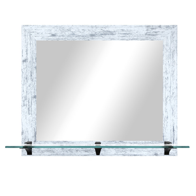 Wall Mirror, 21.5" x 25.5", White Weathered/Black