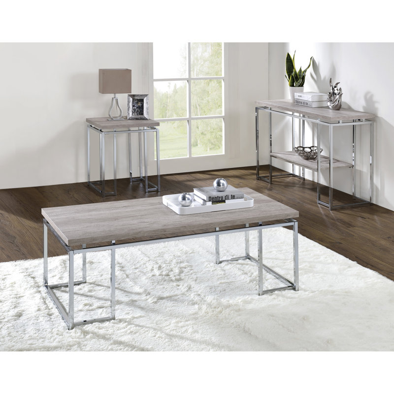 Table basse moderne avec table rectangulaire en bois massif et en métal élégant, base élégante