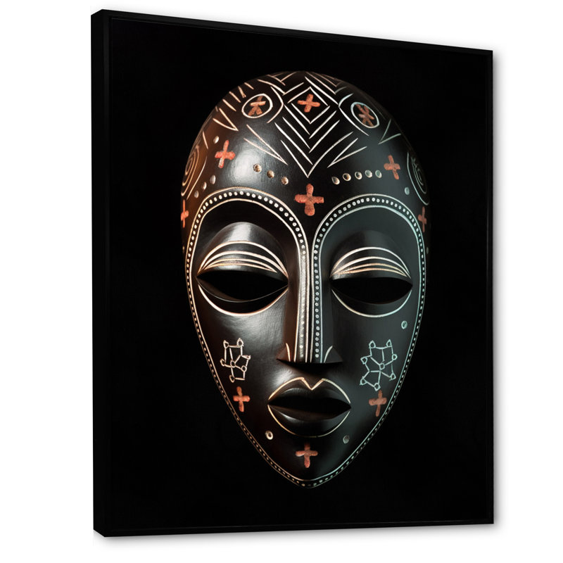 Masque africain traditionnel Ethnique XXIII, Cadre flottant noir, H 40 po x l 30 po x P 1,5 po