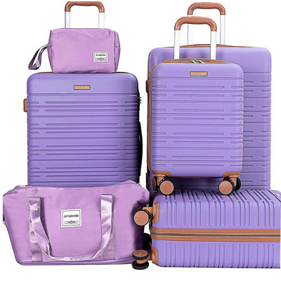 6 Piece Luggage Set, ABS Hard Shell Travel Suitcase with TSA Lock,LIGHT PURPLE