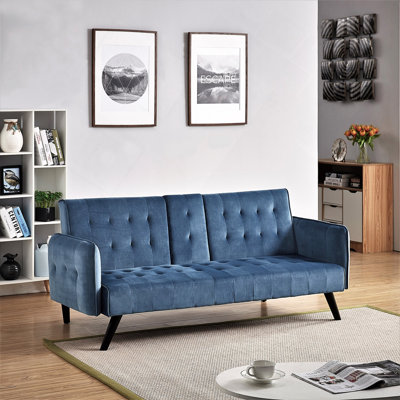 72" Velvet Convertible Sofa Bed with Cup Holders, Tufted Folding Futon Sleeper Couch, Mid-Century Modern 3 Seater for Small Spaces, 72" L x 34.6" D x 31" H
