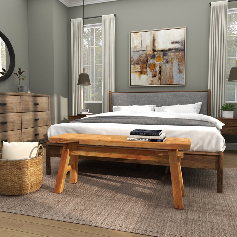 Rustic Trestle-Legged Pale Brown Wood Storage Bench