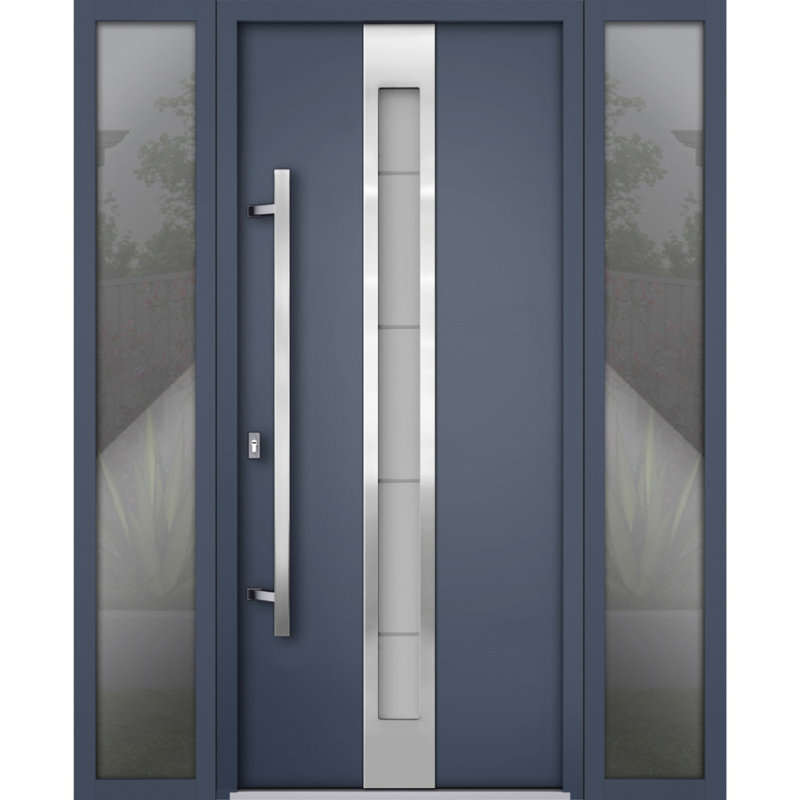 Porte avant en acier pré-suspendue à l'avant / deux graphites gris 1717 / inserts en acier inoxydable simples peints de style moderne - l 68 po x H 80 po - droitier